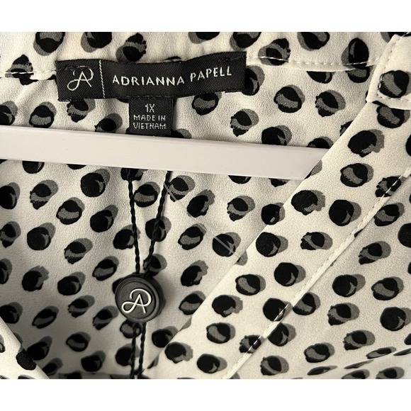 Adrianna Papell Blouse Top  Womens Sz 1X White Gray Black Geo Dot 3/4 Sleeve New - Picture 3 of 8